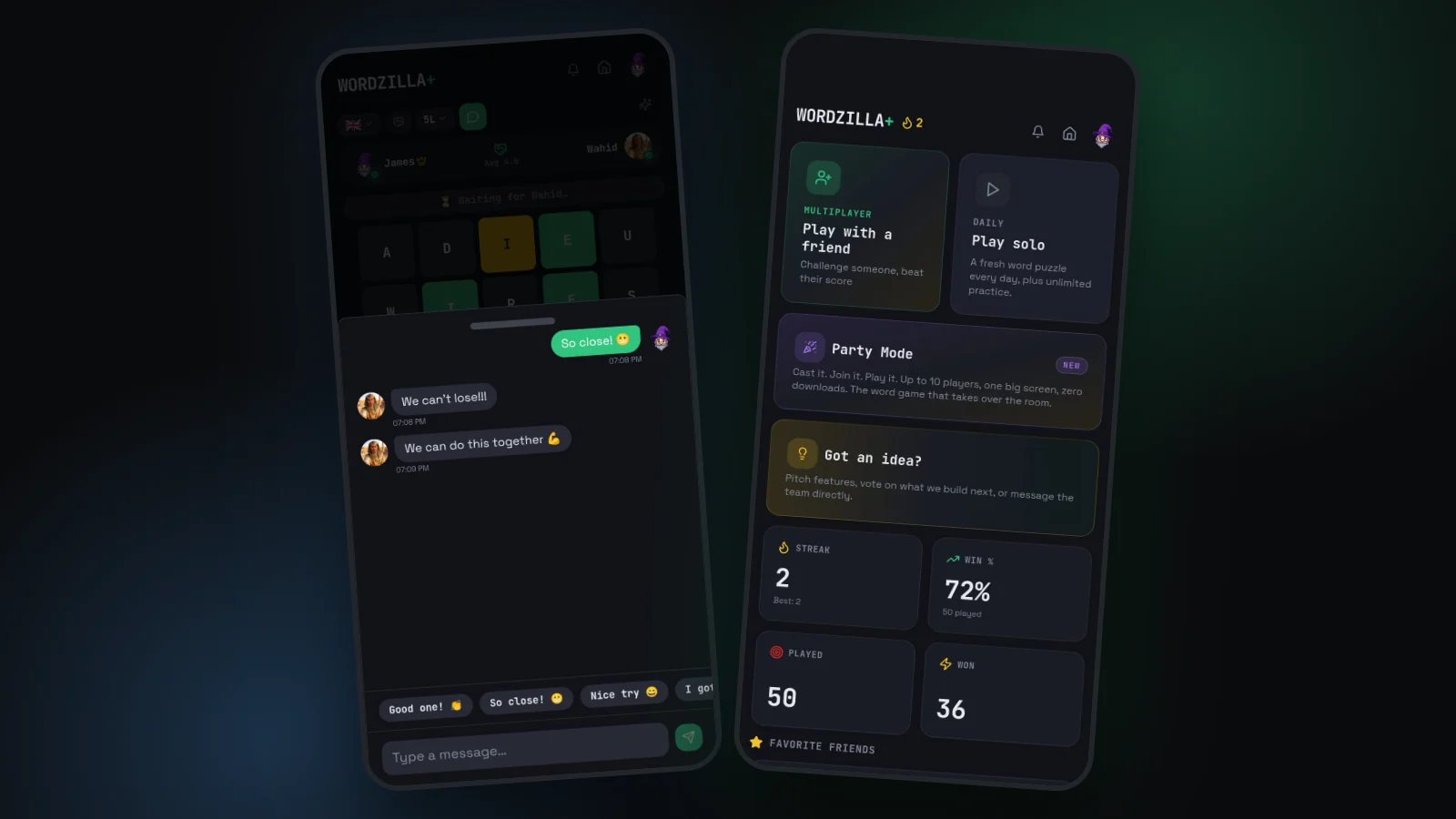 Wordzilla: Private 1v1 matches for friendly competition