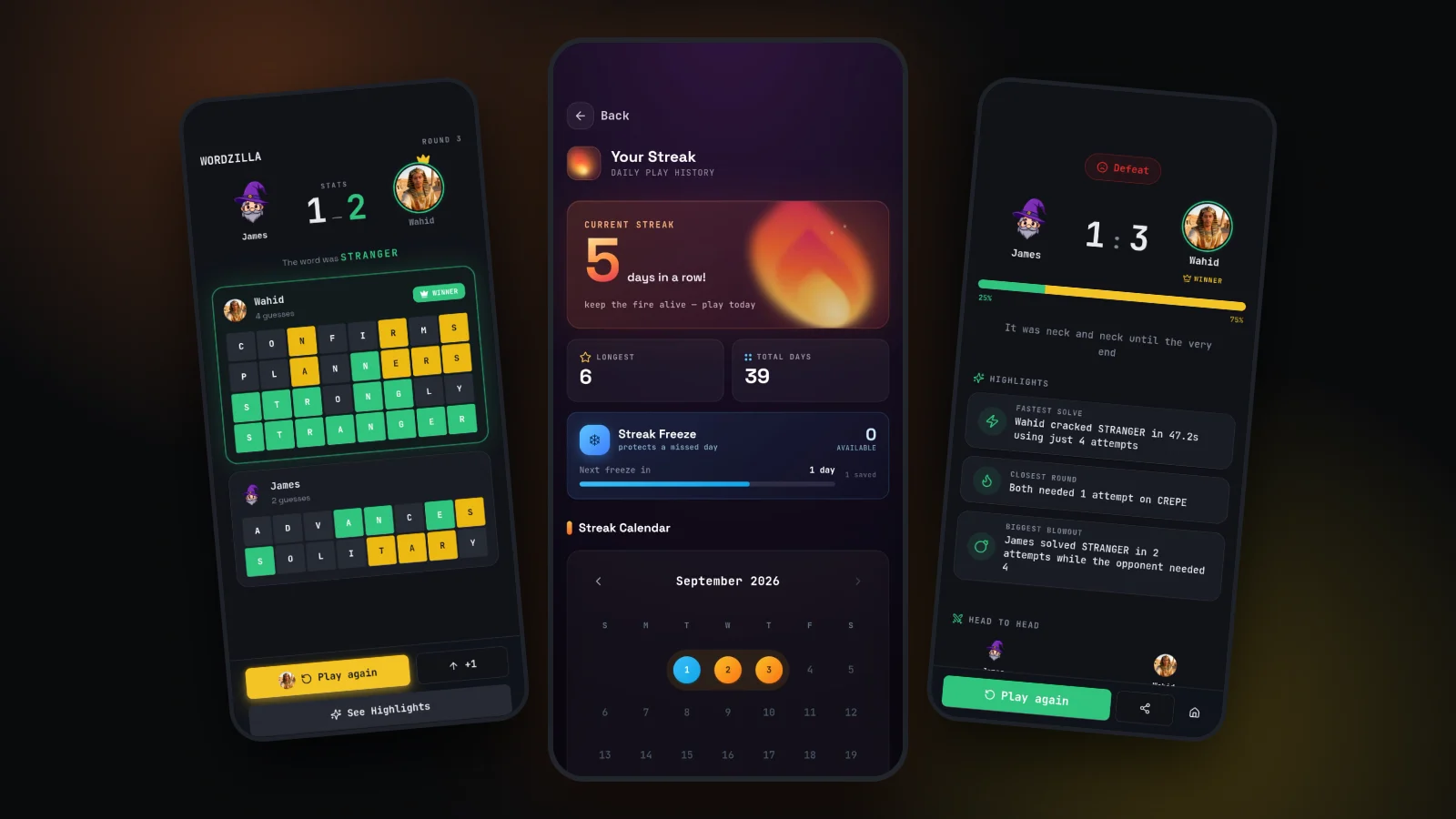 Your highlights, your progress, and a detailed score breakdown after every game.